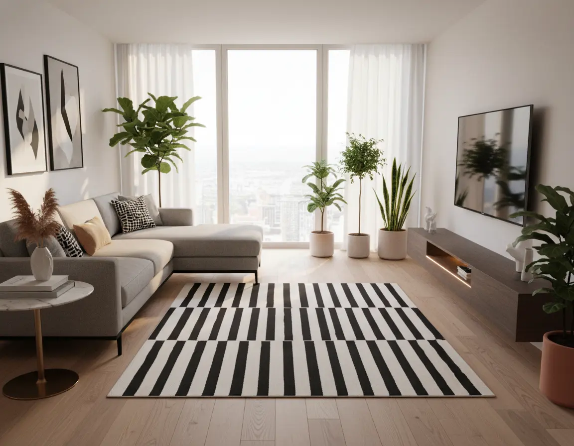 Tapete Moderno Neutro con Diseño a Rayas en Gris Oscuro Render