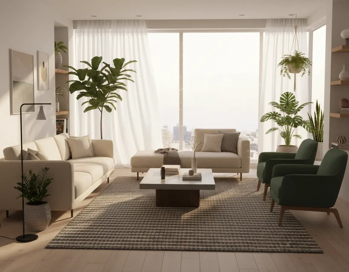 Tapete Moderno Gris Oscuro con Diseño de Rayas Beige Render