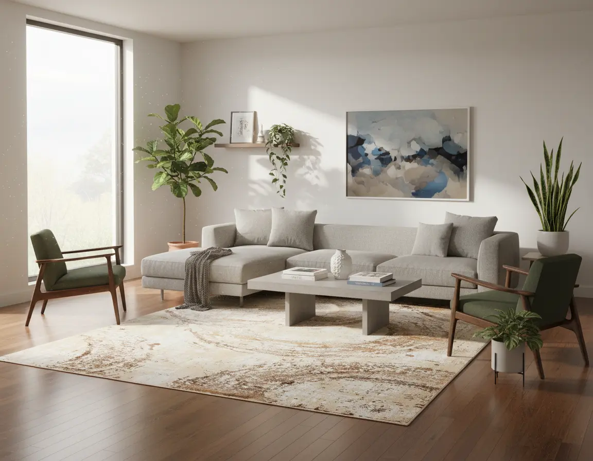 Tapete Moderno Beige con Diseño Abstracto en Cafe Render