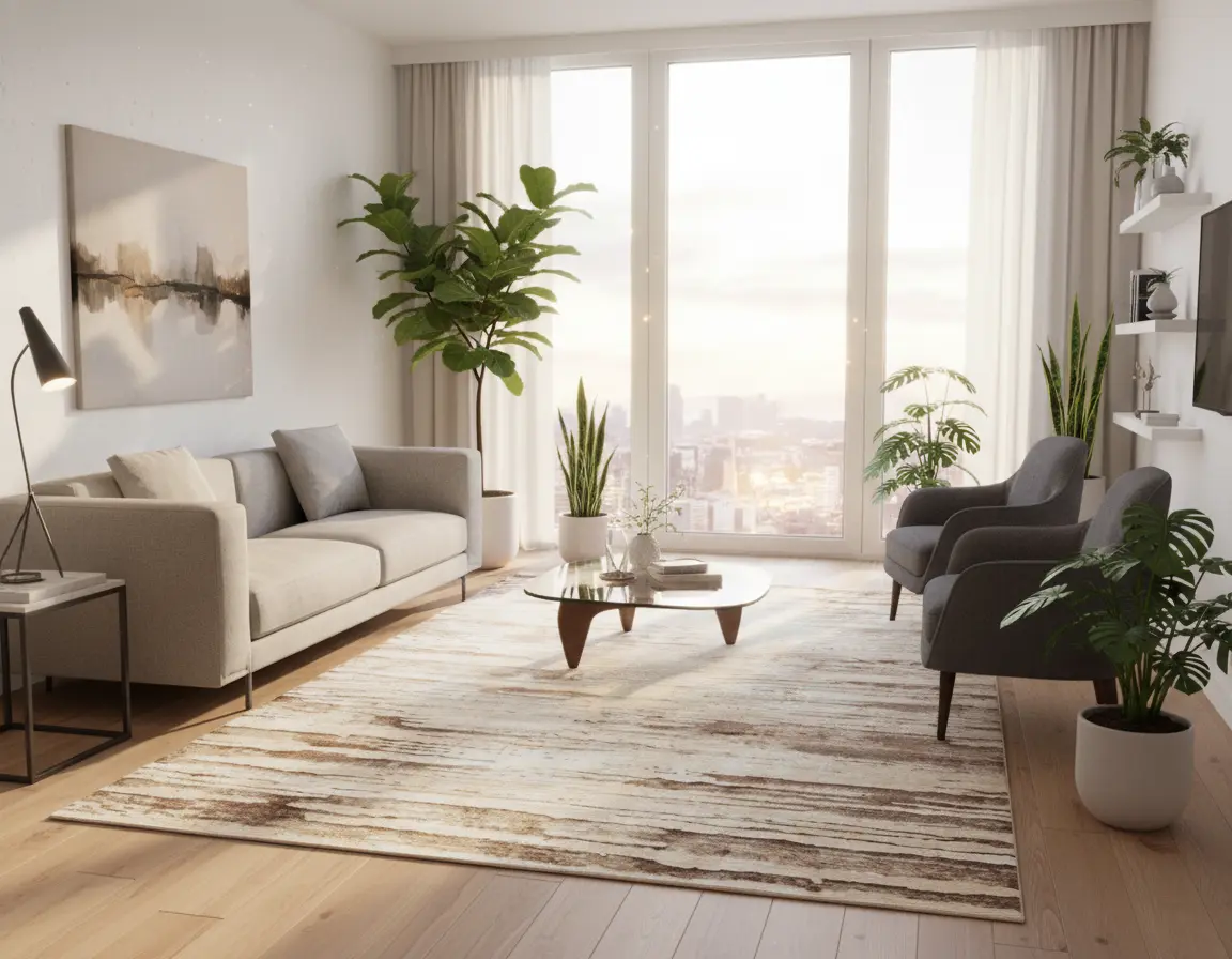 Tapete Moderno Beige con Diseño de Textura Lineal Cafe Render