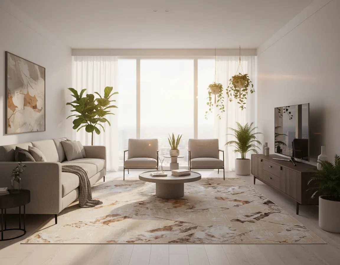 Tapete Moderno Beige con Diseño Abstracto en Café Render