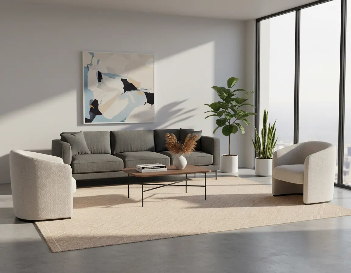 Tapete Moderno Beige con Diseño Geométrico Texturizado Render