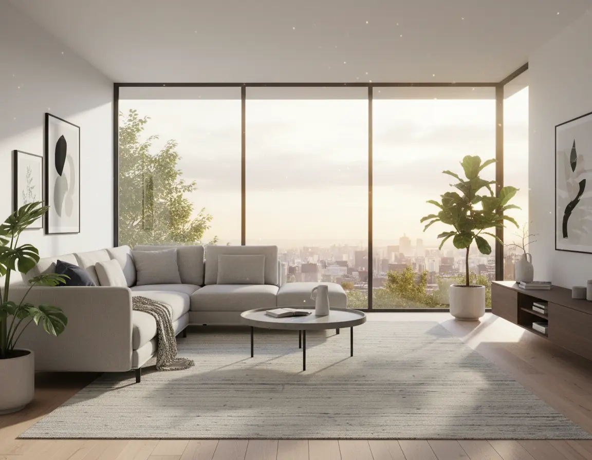 Tapete Moderno Neutro con Diseño de Líneas en Gris Render