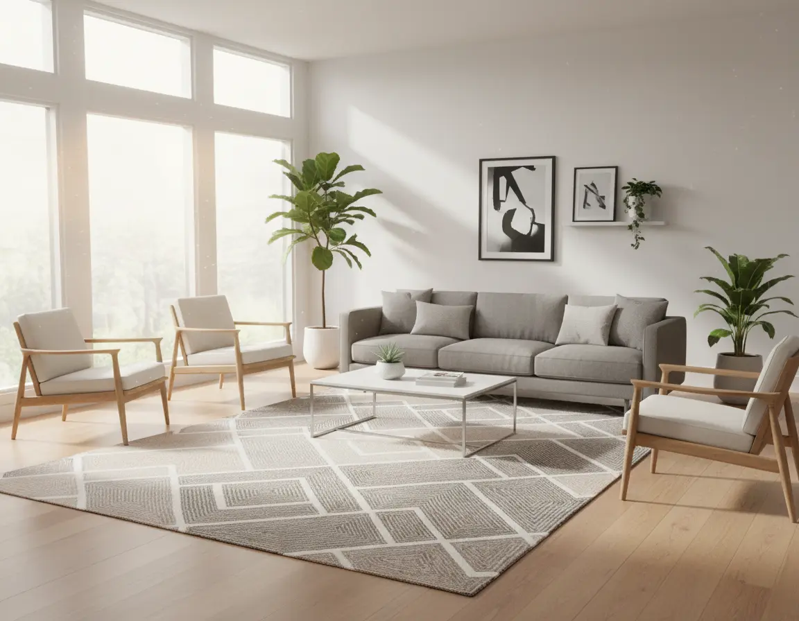 Tapete Moderno Neutro con Diseño Geométrico en Gris Render