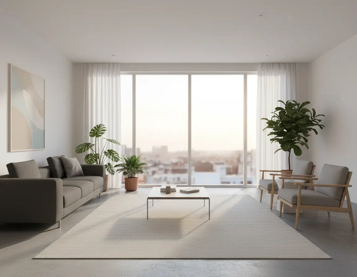 Tapete Texturizado Neutro con Diseño de Líneas Horizontales Render