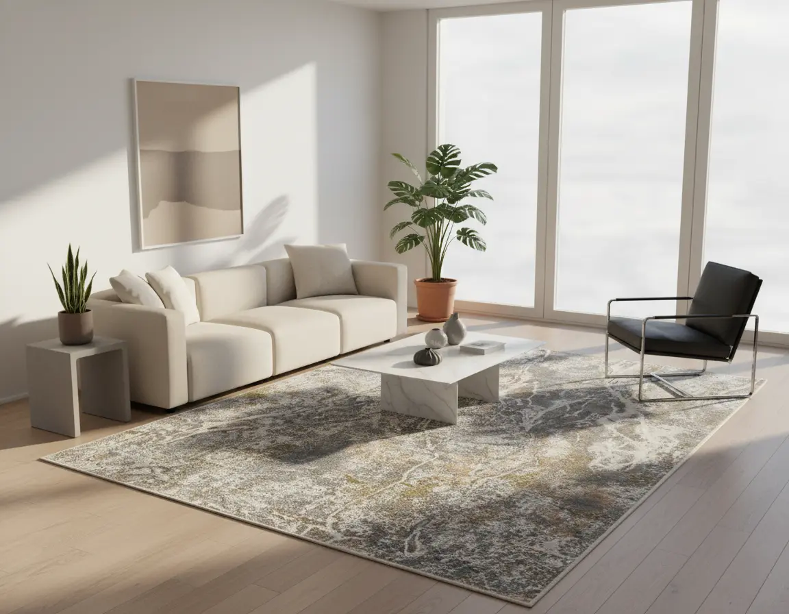 Tapete Moderno Gris con Diseño Abstracto en Color Bronce Render