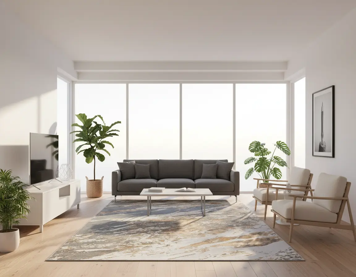 Tapete Moderno Gris con Diseño Abstracto en Bronce Render