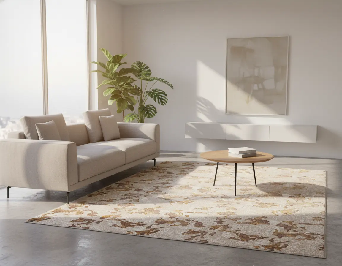 Tapete Moderno Neutro con Diseño Abstracto en Dorado Render