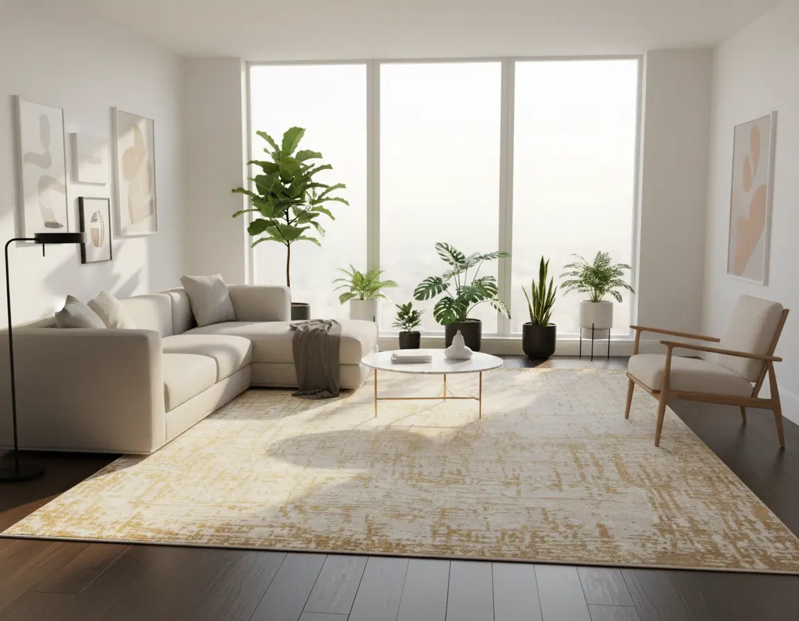 Tapete Moderno Neutro con Diseño Abstracto en Dorado Render