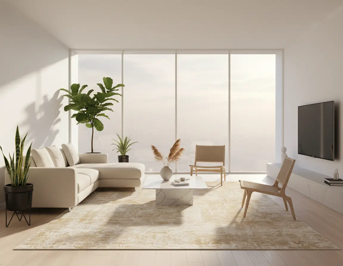 Tapete Moderno Neutro con Diseño Abstracto en Dorado Render