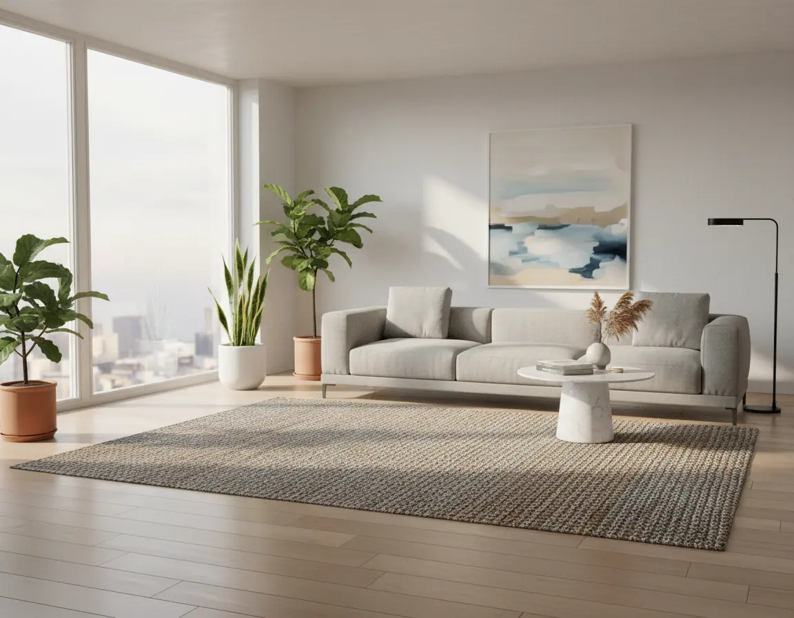 Tapete Texturizado Neutro con Diseño Tejido Artesanal Render