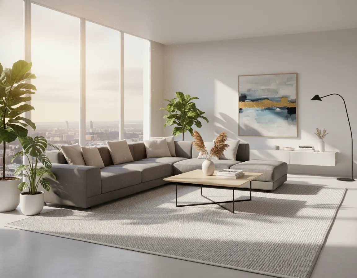 Tapete Texturizado Neutro con Tejido Sutil para Mayor Confort Render