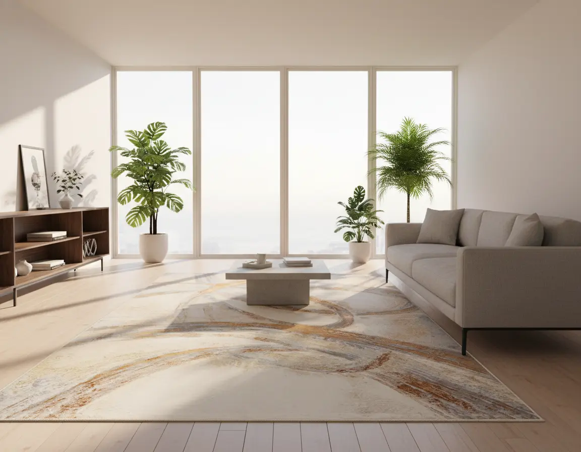 Tapete Moderno Neutro con Diseño Abstracto en Dorado Render