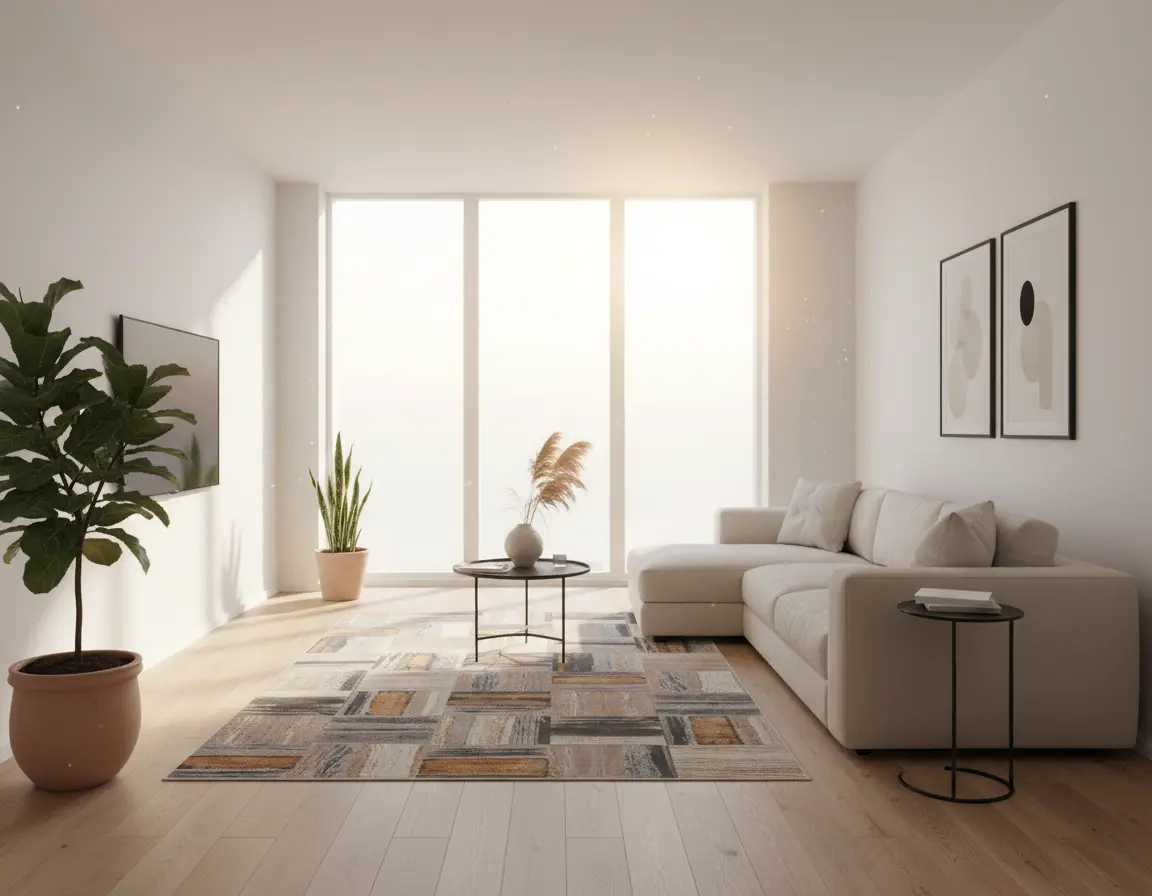 Tapete Moderno Beige con Diseño de Bloques en Gris Oscuro y Café Render