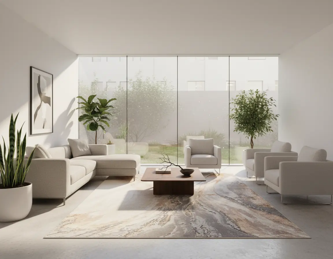 Tapete Abstracto Neutro con Vetas en Gris para Sala Render