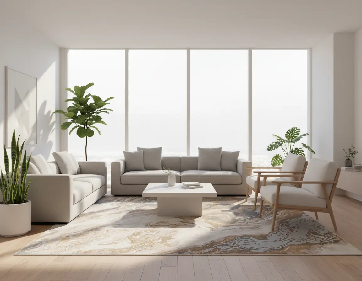 Tapete Moderno Neutro con Diseño Abstracto en Dorado Render