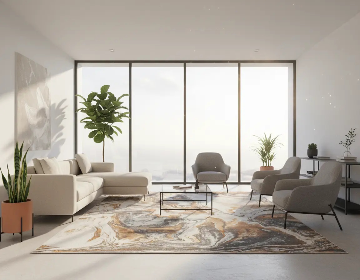 Tapete Moderno Neutro con Diseño de Remolinos en Gris Oscuro y Dorado Render