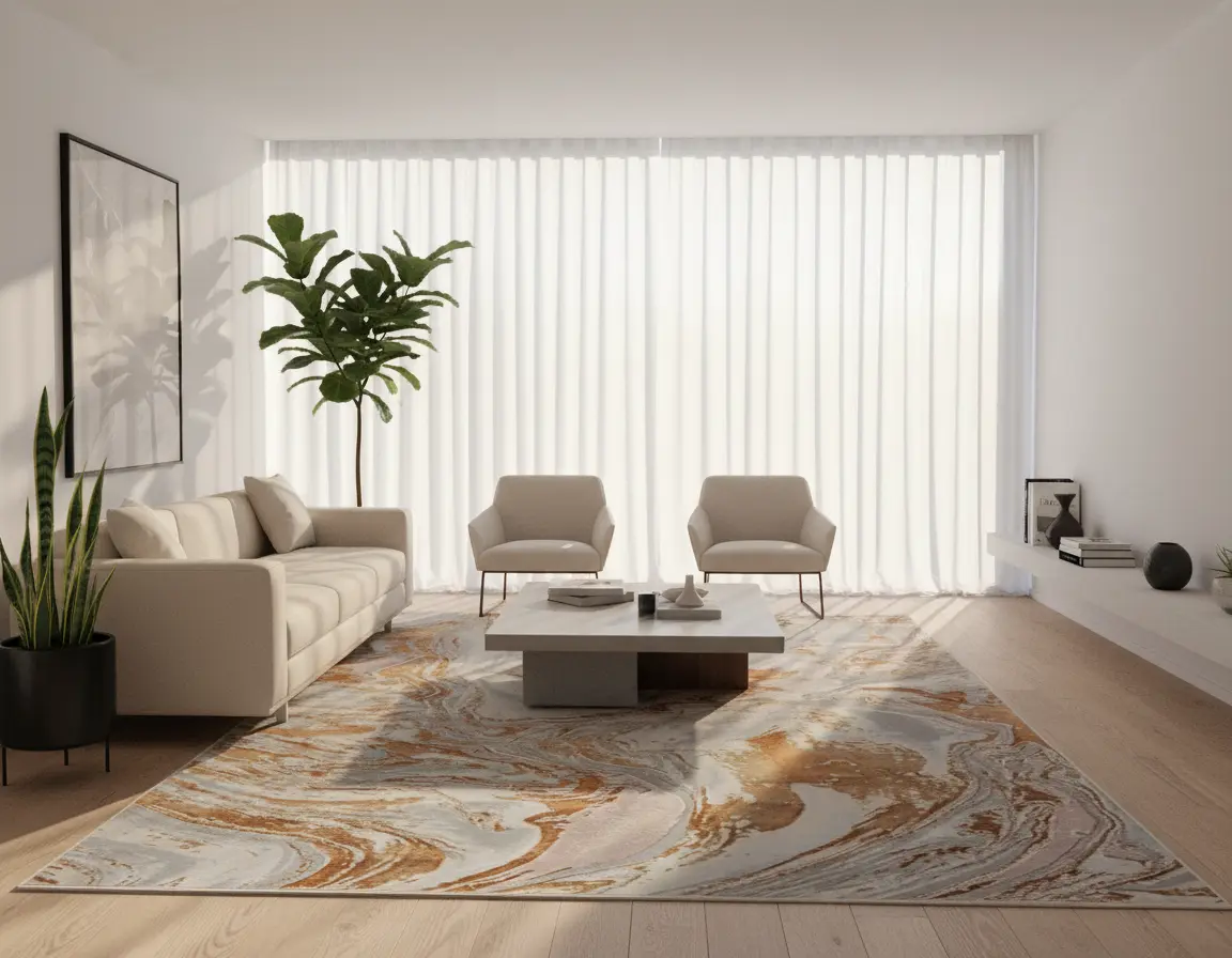 Tapete Moderno Neutro con Diseño Abstracto en Bronce Render