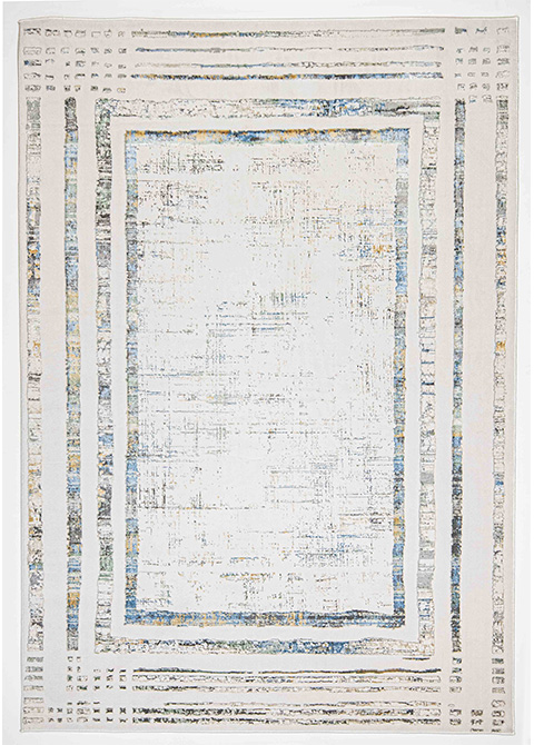 Tapete Moderno Neutro con Diseño de Bordes en Azul y Gris