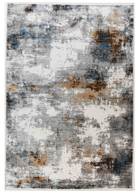 Tapete Moderno Gris con Diseño Abstracto en Azul y Café