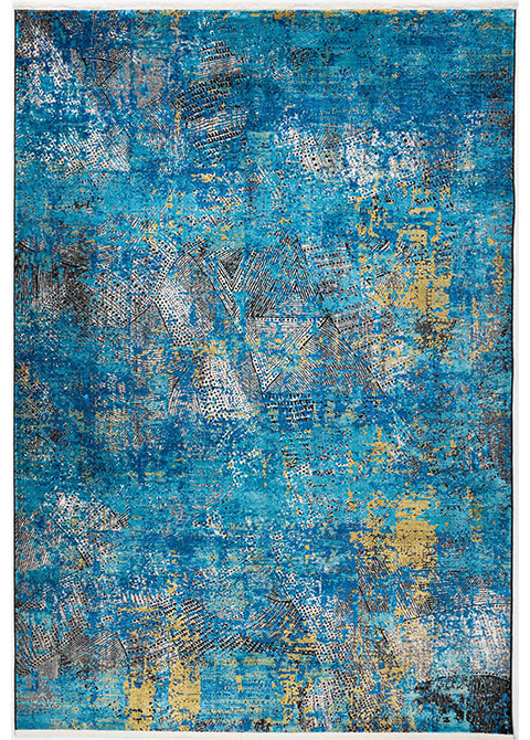 Tapete Moderno Azul con Diseño Abstracto y Toques Dorados