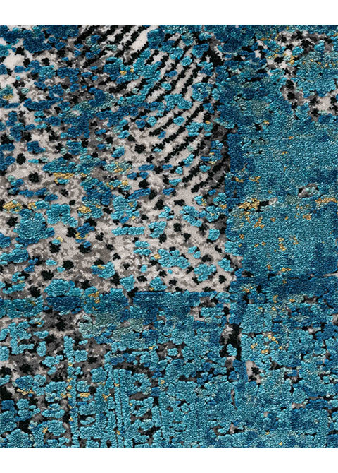 Tapete Moderno Azul con Diseño Abstracto y Toques Dorados