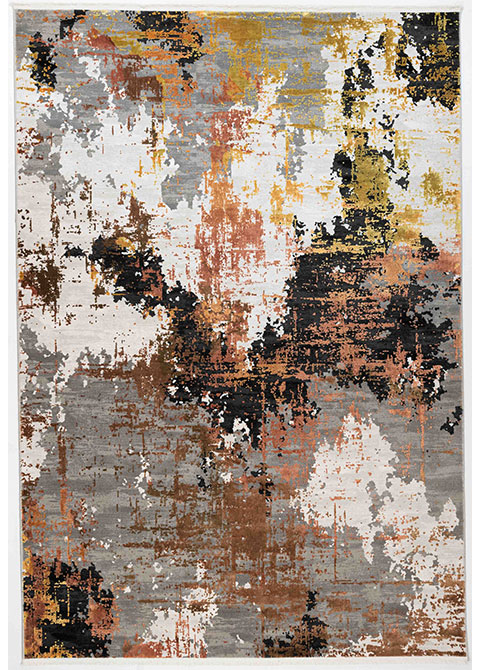 Tapete Moderno Gris con Diseño Abstracto en Dorado y Gris Oscuro