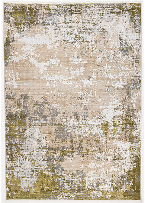 Tapete Moderno Beige con Diseño Abstracto en Gris y Verde