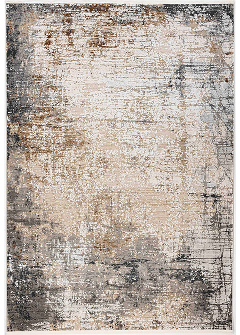 Tapete Moderno Beige con Diseño Abstracto en Gris Oscuro