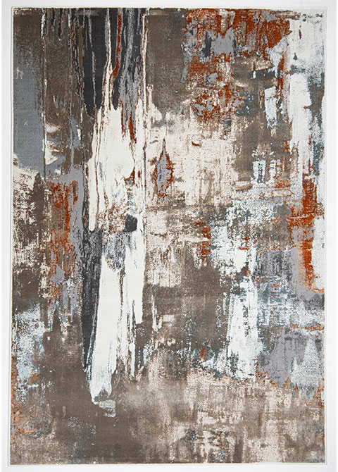 Tapete Abstracto Neutro con Pinceladas en Gris Oscuro y Naranja