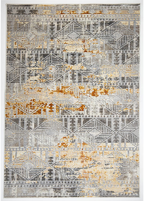 Tapete Moderno Gris con Diseño Geométrico en Gris Oscuro y detalles Bronce