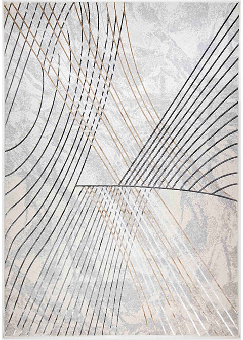 Tapete Moderno Neutro con Diseño de Líneas en Gris Oscuro y Dorado