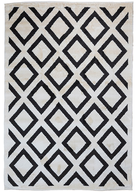 Tapete Moderno Beige con Diseño de Cuadrados en Gris Oscuro