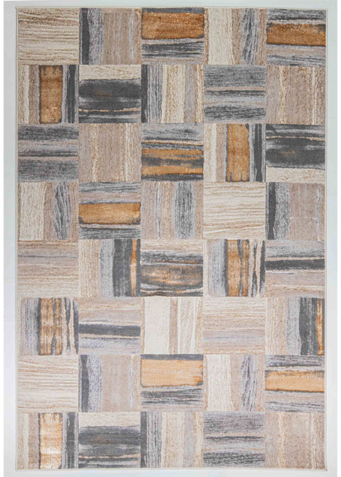 Tapete Moderno Beige con Diseño de Bloques en Gris Oscuro y Café