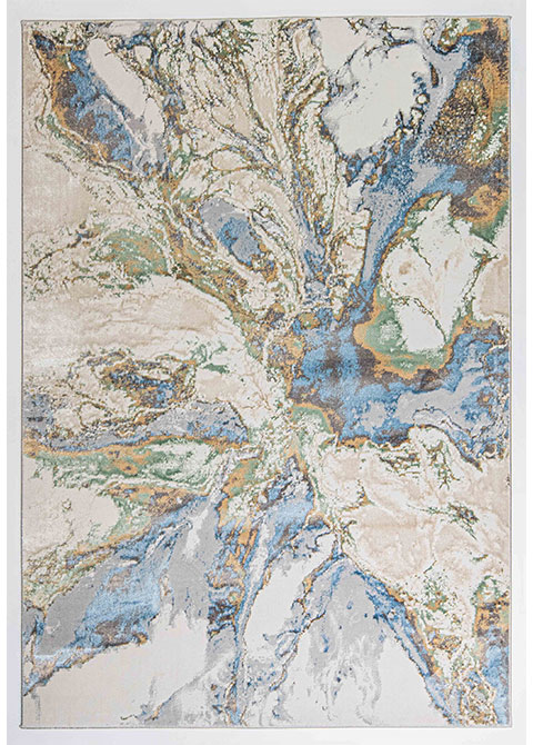 Tapete Moderno Neutro con Diseño Abstracto en Azul y Dorado