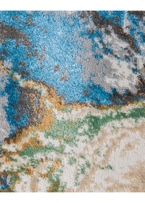 Tapete Moderno Neutro con Diseño Abstracto en Azul y Dorado