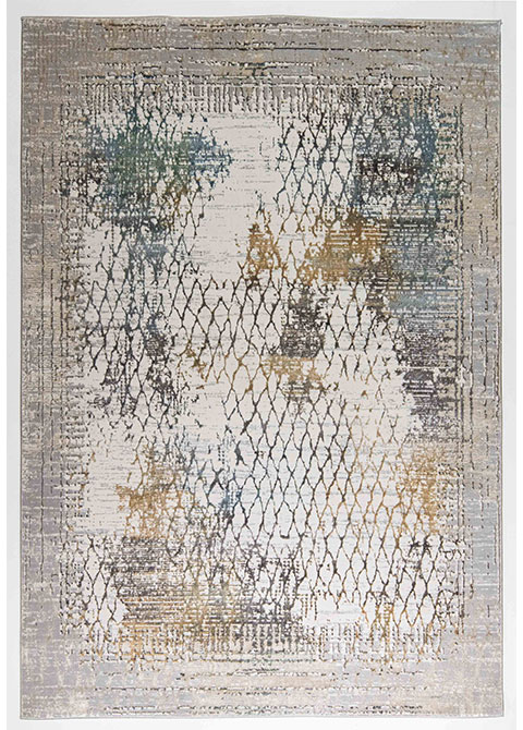 Tapete Moderno Neutro con Diseño de Malla en Dorado