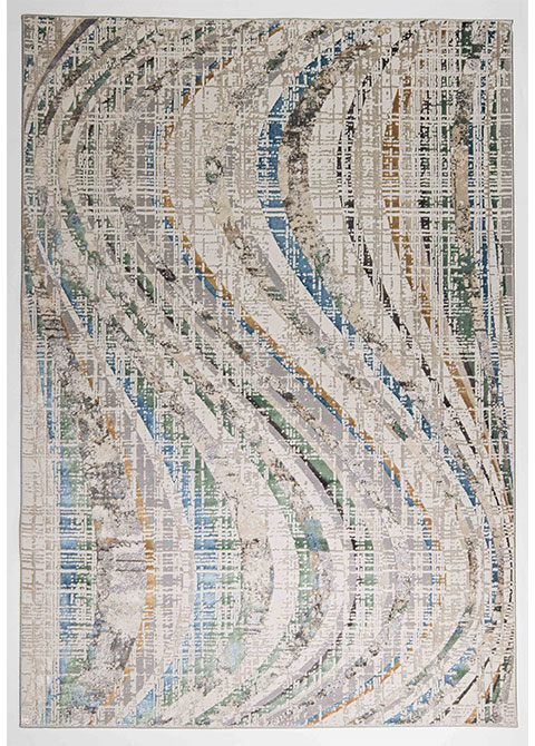 Tapete Moderno Neutro con Diseño Abstracto en Azul y Verde