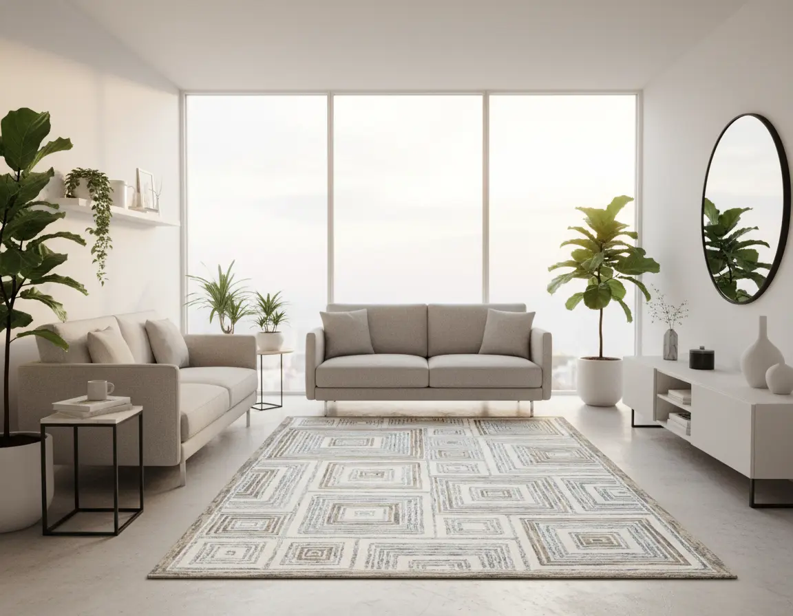 Tapete Moderno Neutro con Diseño Geométrico en Gris y Cafe Render