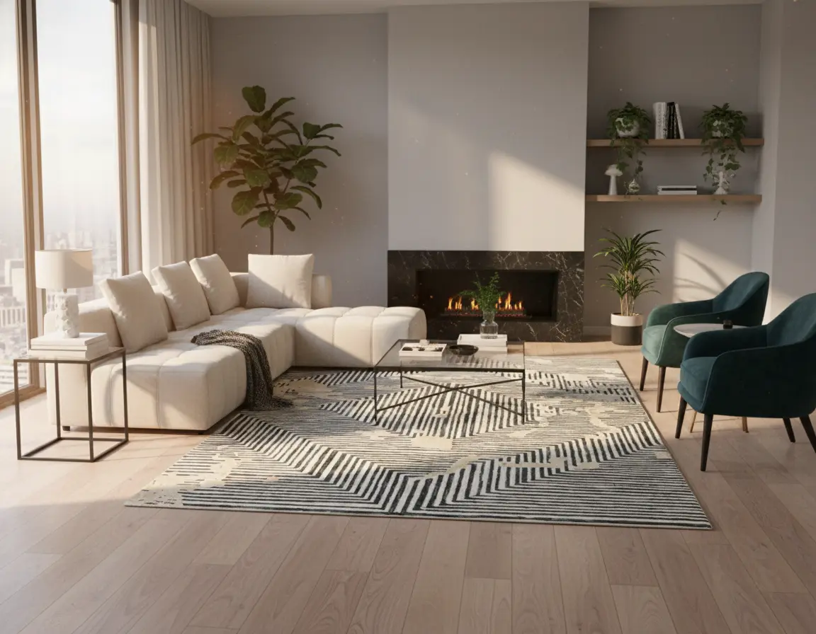 Tapete Moderno Neutro con Diseño Geométrico en Gris Oscuro Render