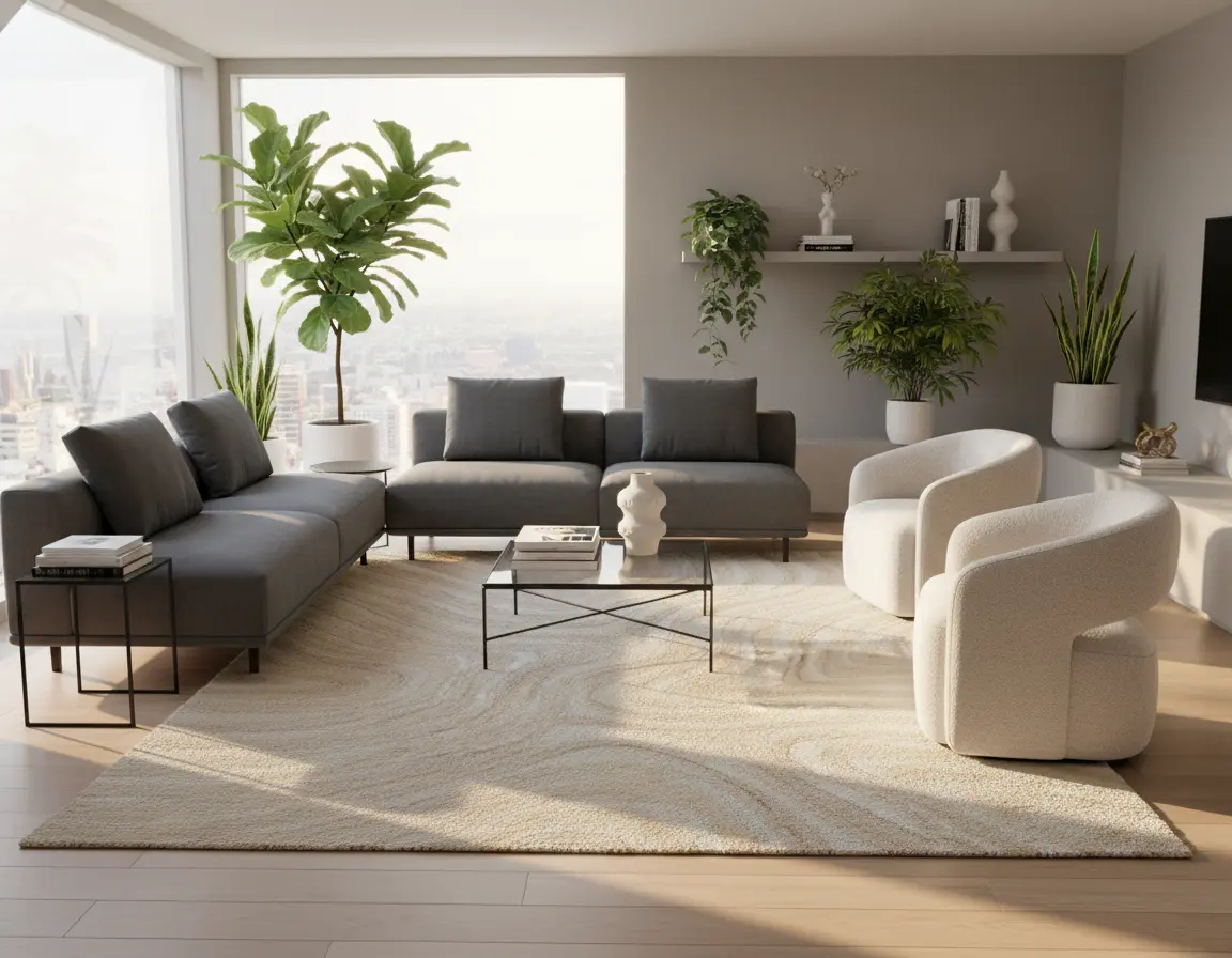 Tapete Moderno Neutro con Diseño de Vetas Sinuosas Render