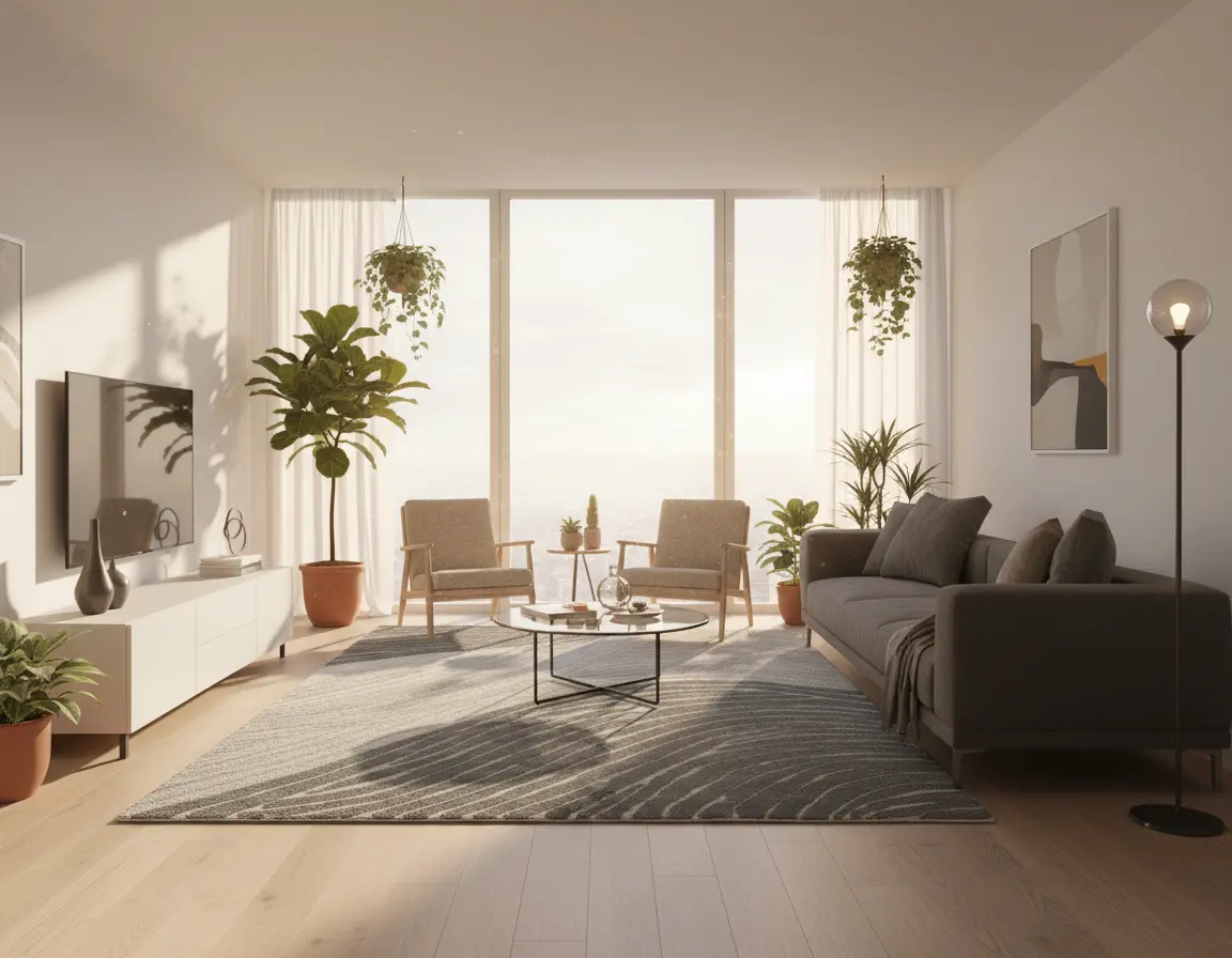 Tapete Moderno Neutro con Diseño Ondulado en Gris Render