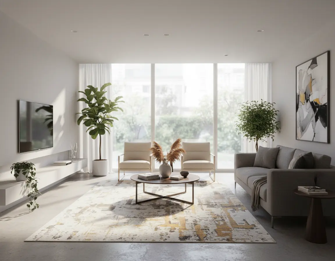 Tapete Moderno Neutro con Diseño Abstracto en Gris Oscuro y Dorado Render