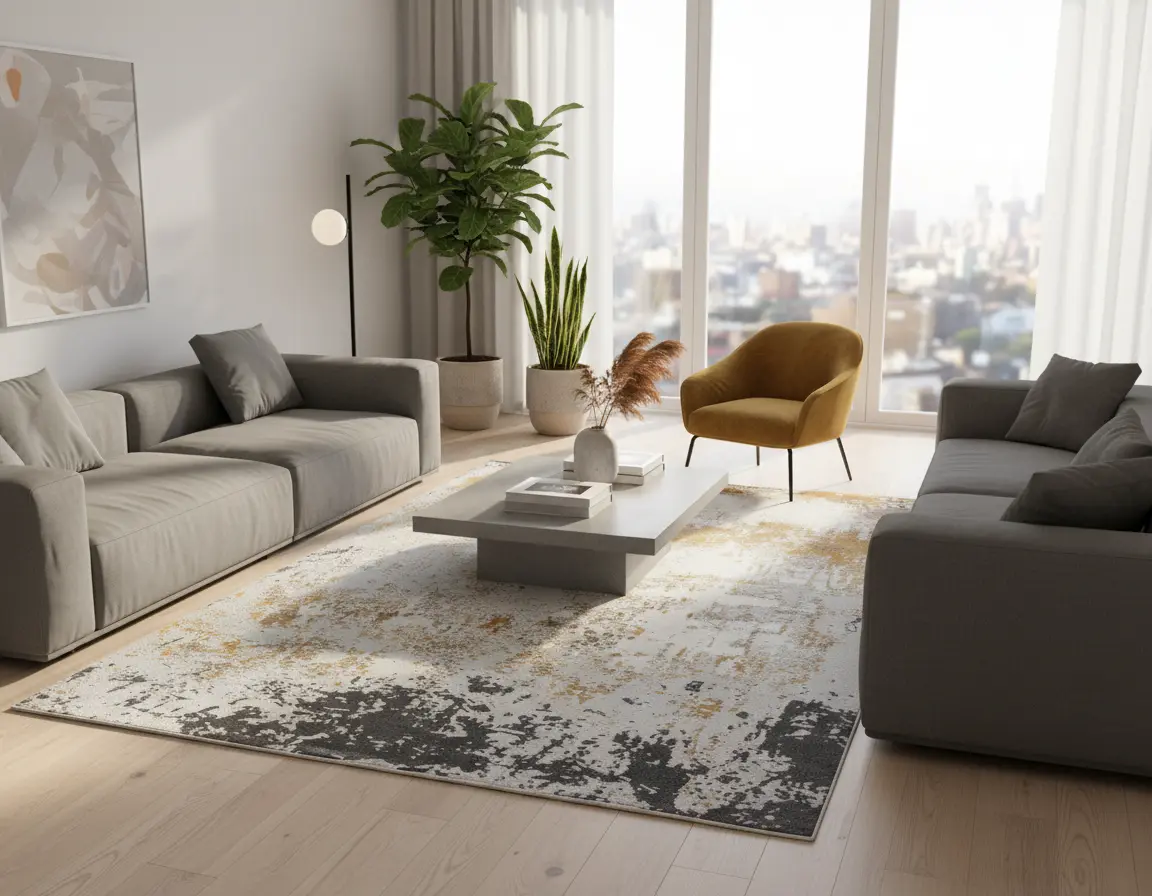 Tapete Abstracto Gris con detalles en Dorado y Gris Oscuro Render