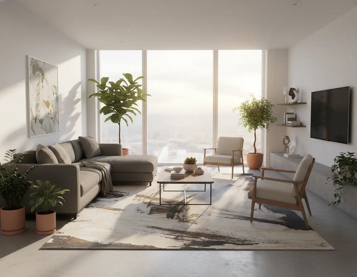 Tapete Moderno Neutro con Diseño Abstracto en Gris Oscuro Render