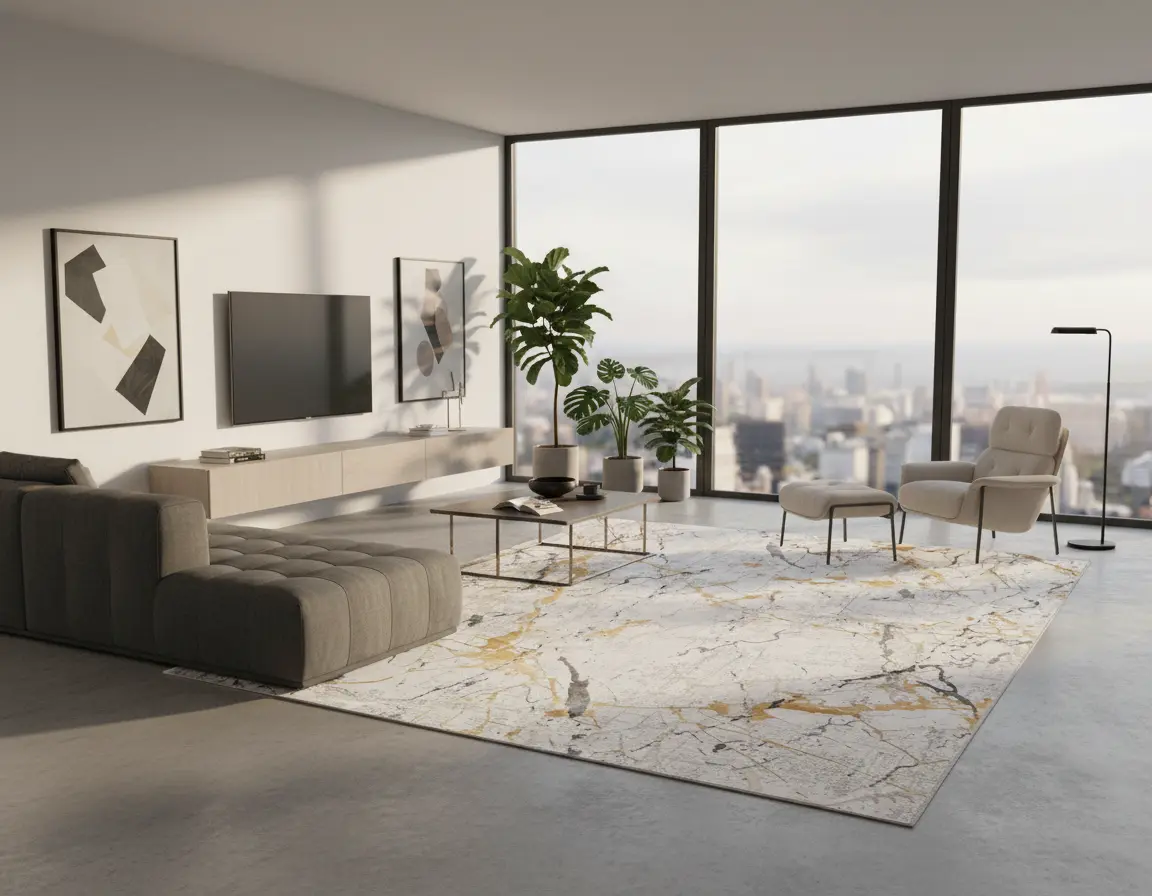 Tapete Moderno Neutro con Diseño Abstracto en Dorado y Gris Oscuro Render