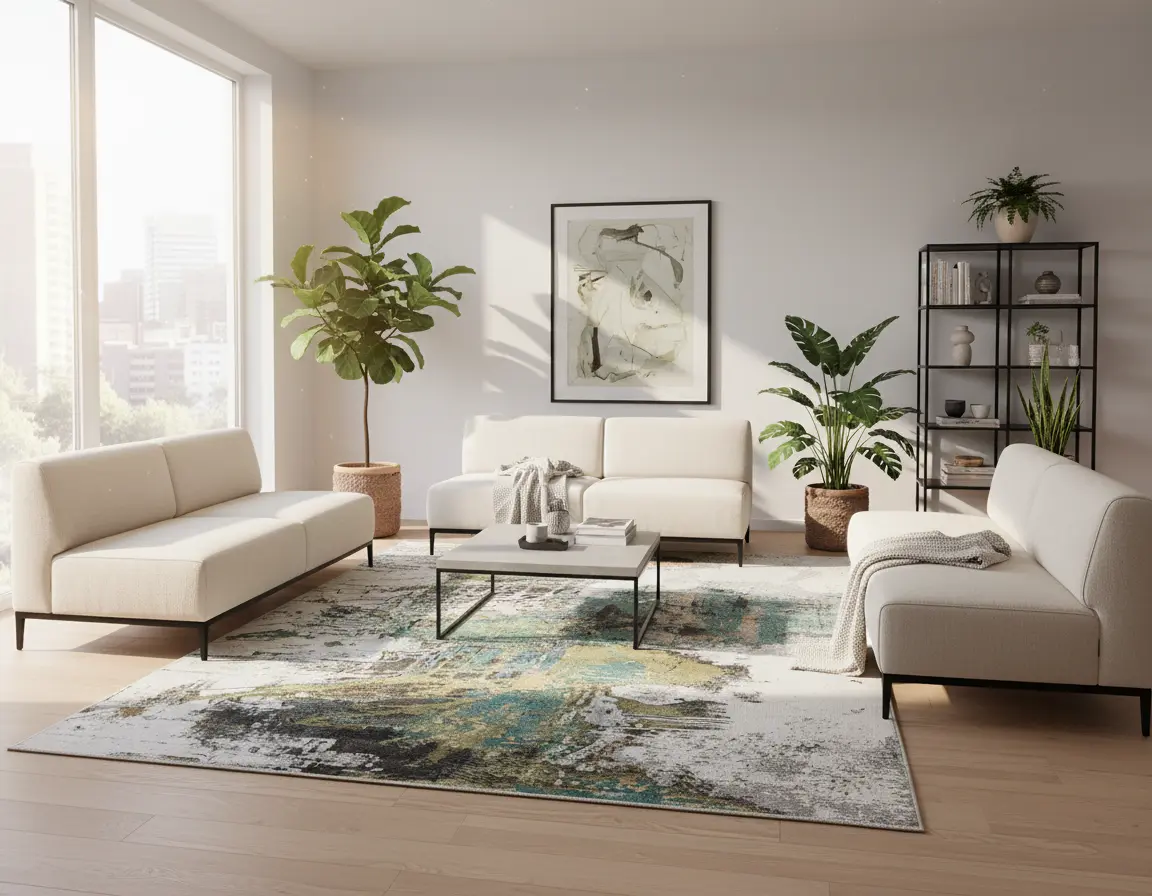 Tapete Moderno Neutro con Diseño Abstracto en Turquesa Render