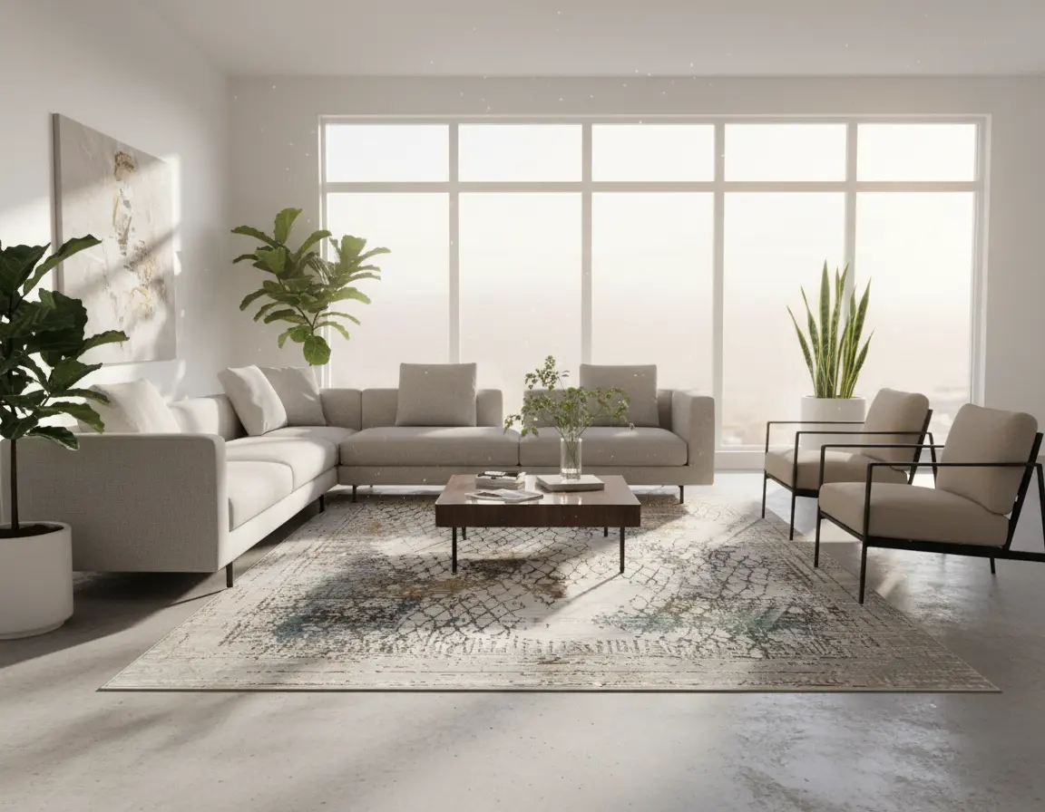 Tapete Moderno Neutro con Diseño de Malla en Dorado Render