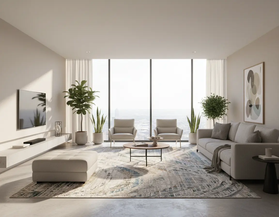 Tapete Moderno Neutro con Diseño Abstracto en Azul y Verde Render