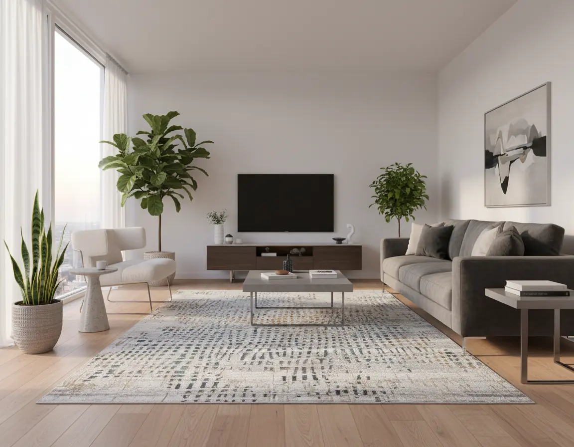 Tapete Moderno Neutro con Diseño Abstracto en Gris Oscuro y Azul Render